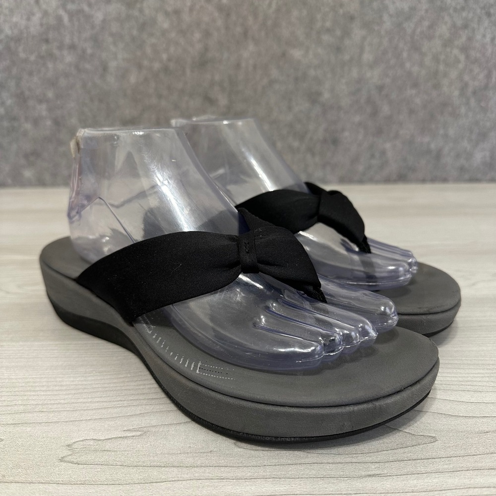 Clarks Cloudsteppers Arla Glison Sandals Womens 9 Black Flip Flop Knot‎ Gray